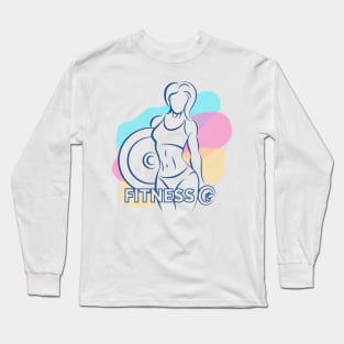 Colored Fitness Emblem with Athletic Woman Long Sleeve T-Shirt